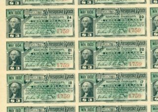 1893 Washington Chesapeake Beach $100 Bond Fully issued All Coupons 