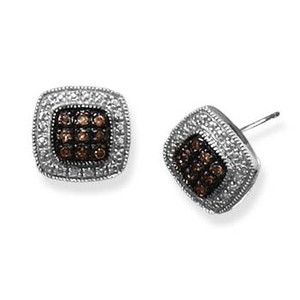 Sterling Silver Square Champagne Diamond Post Earrings