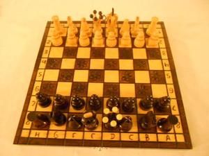Chess Board Folding Vintage Game Chess Checker Piece Complete Sets 