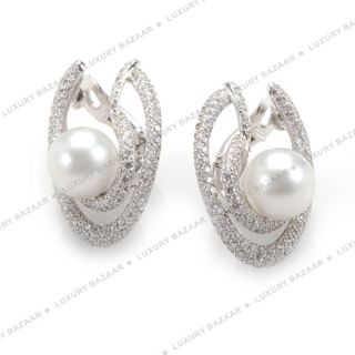Chanel 18K White Gold Diamond and Pearl Earrings