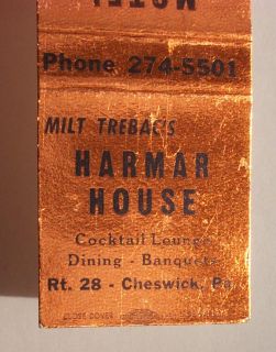 1960s Matchbook Trebacs Harmar House Motel Cheswick PA