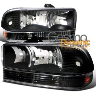 4pc Black 98 04 Chevy S10 Blazer Headlights Lamps w Bumper Signal 