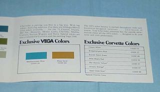 1971 Chevrolet Color Spectrum Brochure Paint Chips