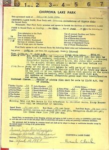 Vintage 1959 Chippewa Lake Park picnic contract General Industries of 