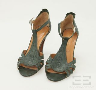 Chie Mihara Dark Green Leather Mary Jane Peep Toe Heels Size 41