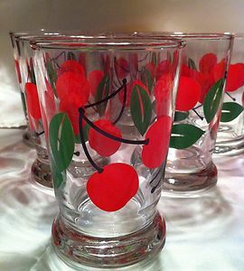 Vintage Libby Juice Glasses with Cherry Design