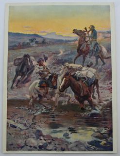 Print Charles M Russell Ambushed Cowboys in Gunfight