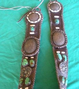 Antique Nepalese leather belt w/ Chesnee coat closers 14 beveled 