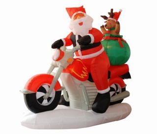   INFLATABLE MOTORCYCLE SANTA CLAUS LIGHTED CHRISTMAS YARD ART DECOR