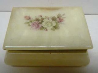 Marble Ivory Hinged Trinket Box Floral Pattern Vintage