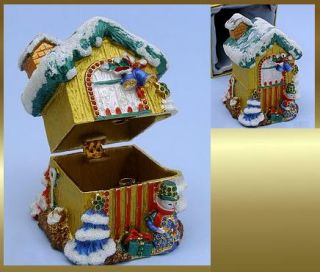 Christmas House Collectible Trinket Box Includes Gold Foil Satin Lined 