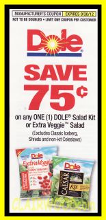 Dole Salad Kit Extra Veggie Salad $ 75 10 Coupons 9 30 12