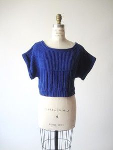CHARLOTTE RONSON Electric Blue Cropped Wide Neck Knit Angora Blend 