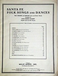 Piano sheet music, Santa Fe Folk Songs and Dances Lyrics & Guitar 