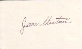 Jane Chastain Autographed Index Card Former Sports Announcer 
