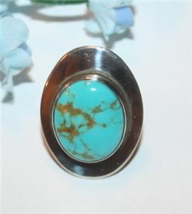 Finest Navajo Ben Chavez Turquoise Sterling Silver Ring Modernist 