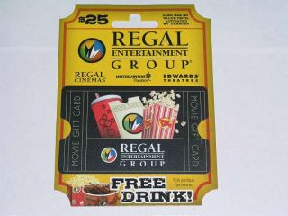 25 Regal Entertainment Group Gift Card   Regal Cinemas, United Artist 