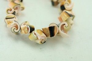 Vintage Costume Jewelry 18 Ethnic Shell Necklace Pink Brown Tones 