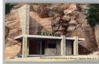 Linen Postcard Elevator Chimney Rock North Carolina NC