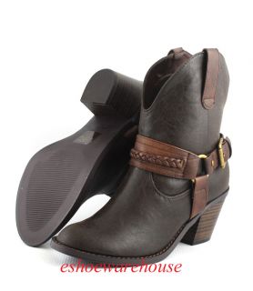 Vintage Dark Brown Urban Western Cowboy Cowgirl Ankle Boots w Braided 