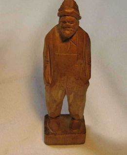 Vintage Chip Wood Carving Man Farmer in Overalls,