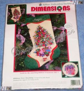 Dimensions Ribbon Tree Embroidery Christmas Stocking Kit