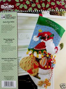   Discontinued Santa Says Hello Felt Christmas Stocking Kit New