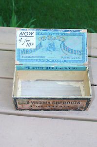 VINTAGE OLD VIRGINIA CHEROOTS WOODEN CIGAR BOX