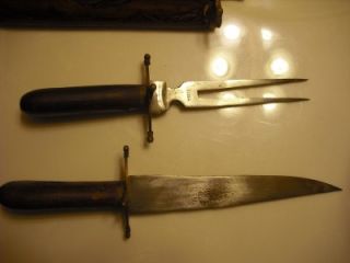   Vintage Antique Carving Hardwood Brass Knife/Fork Set from India