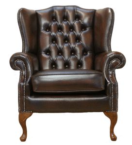 Chesterfield Mallory Queen Anne High Back Flat Wing Chair Antique 