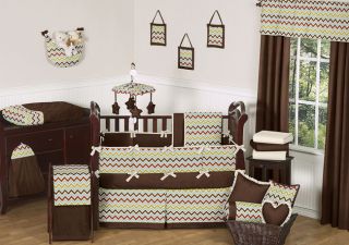 Chocolate Brown Ivory Zig Zag Geometric Baby Boy Bedding Crib Set Made