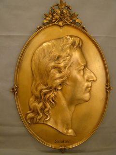 LG Antique Cast Iron Schiller 18thC German Poet Playwright Cameo Wall