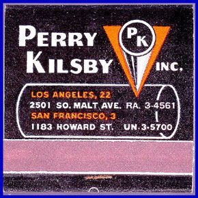 1950s Perry Kilsby Inc Printed Stick Match Book  Los Angeles & San