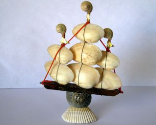 Small Sailboat SHIP Made Out of Sea Shells
