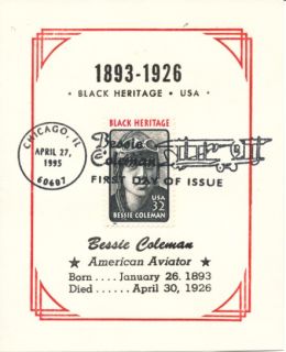  #2956 Bessie Coleman Aviator Clarence Reid cachet First Day
