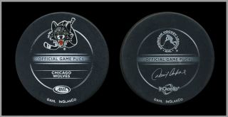 Chicago Wolves AHL Official Game Puck Thrashers Affiliate