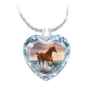 Surf Dancer Crystal Heart Necklace with Horse Artwork