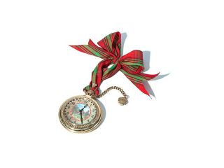 Mackenzie Childs Yule Time Brass Pocket Watch Ornament w Ribbon New $