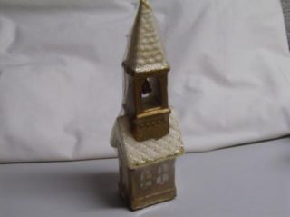 Vintage 60s Large Church w Bell Steeple Candle Gold Glitter Unused