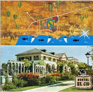 Hostal El CID Brochure Burgos Spain 1960s Coastal Area Map
