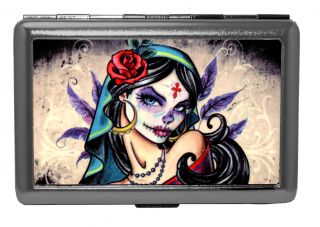  Day of The Dead Girl Cool Metal ID Stash Holder Cigarette Case
