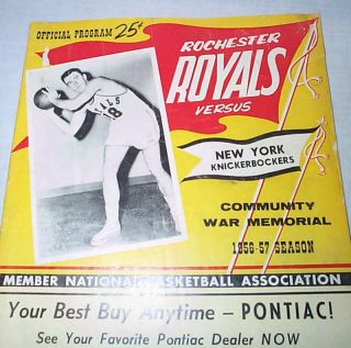 1956 57 Rochester Royals NY Knickerbockers NBA Program