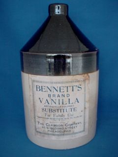 Bennetts Vanilla Clawson Company Philadelphia Stoneware Jug w Paper