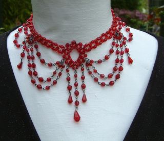  Red Rouge Moulin Gothic Bead Choker Necklace