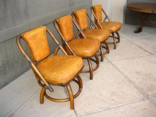Vintage Danish Mid Century Diningroom Table 4 Orange Swivel Chairs