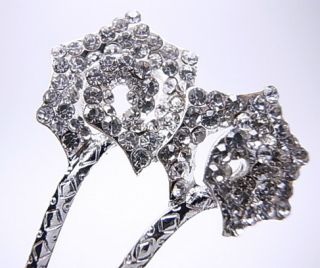Silver Clear Flower Swarovski Crystal Hair Pin Stick Fork Bridal