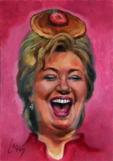 Hillary Clinton Strawberry Pancake Kitchen Art Painting Portrait Print