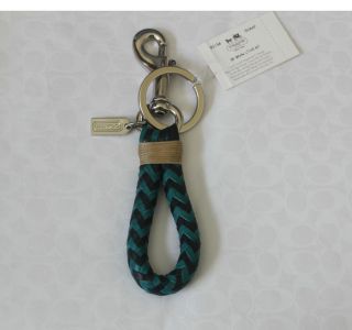  Coach Teal Navy Woven Leather Keychain Keyfob 93154