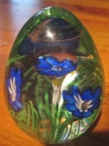 Italy Murano Egg Shaped Floral Art Glass Paperweight