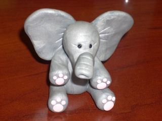 Handmade OOAK Polymer Clay Elephant Cute Grey Silver